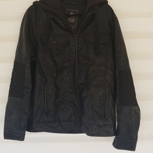 Leather hooded jacket